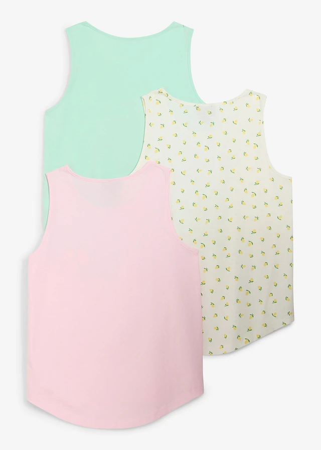 Top van puur biologisch katoen (set van 3), Kleur: lichtmint+wolwit+kristalroze met print