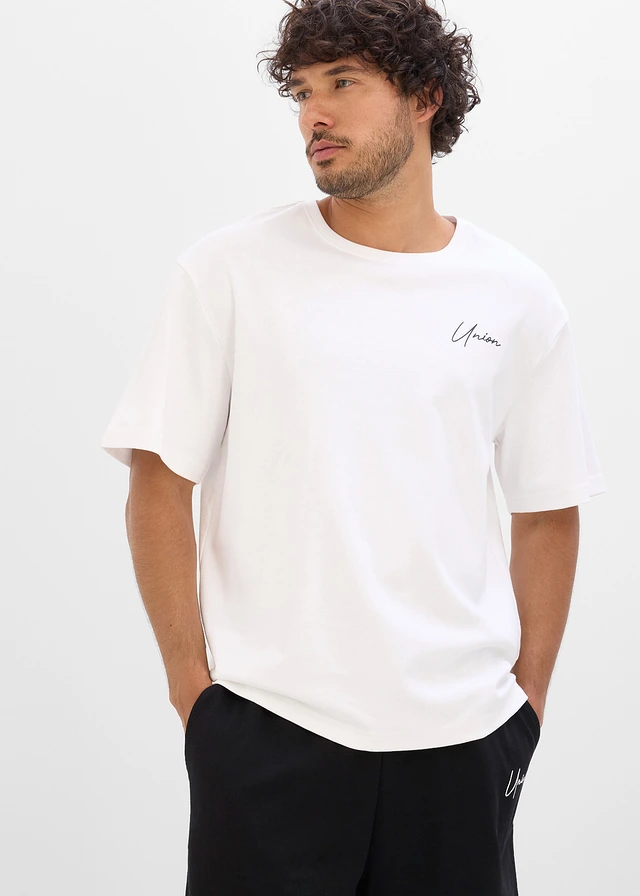 Lot de 2 T-shirts en coton épais, Couleur: noir+blanc imprimé