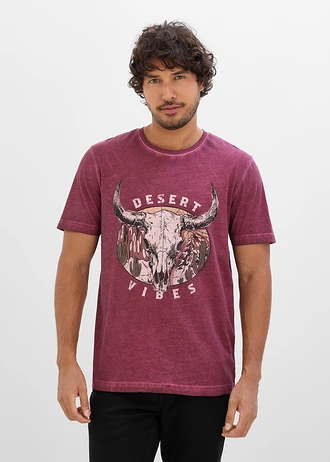 T-shirt in washed out look van biologisch katoen • robijnrood met print • bonprix online shop