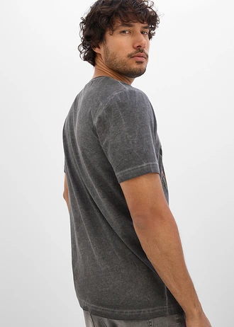 T-shirt in washed out look van biologisch katoen • leisteengrijs met print • bonprix online shop