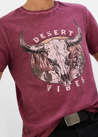 T-shirt aspect délavé, 100% coton • rouge rubis imprimé • Boutique bonprix