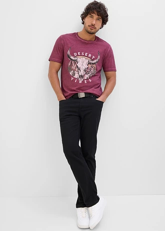 T-shirt in washed out look van biologisch katoen • robijnrood met print • bonprix online shop