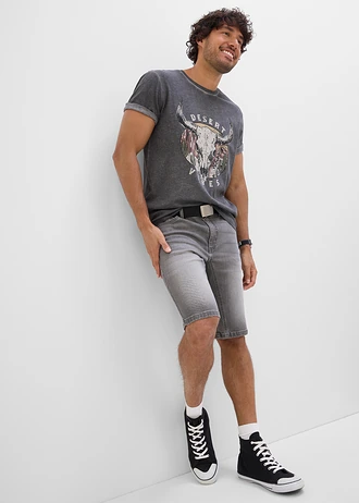 Tricou cu aspect prespălat din bumbac organic 100% • gri închis cu imprimeu • magazin bonprix