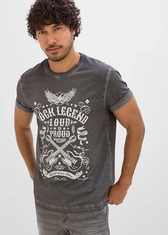 T-shirt in washed out look van biologisch katoen • leisteengrijs met print • bonprix online shop