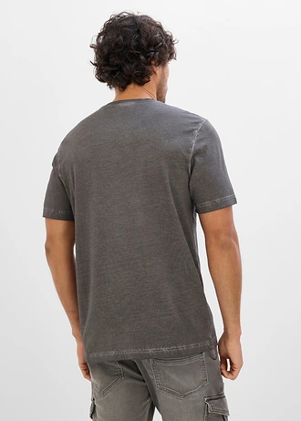 T-shirt z efektem sprania, z czystej bawełny organicznej • szary łupkowy z nadrukiem • sklep bonprix