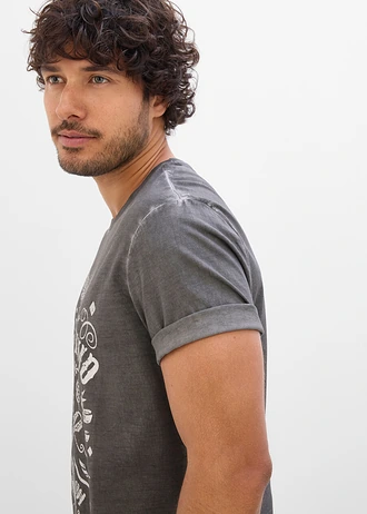 T-shirt in washed out look van biologisch katoen • leisteengrijs met print • bonprix online shop