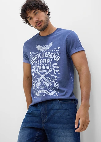 T-shirt aspect délavé, 100% coton • indigo imprimé • Boutique bonprix