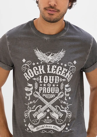 T-shirt in washed out look van biologisch katoen • leisteengrijs met print • bonprix online shop