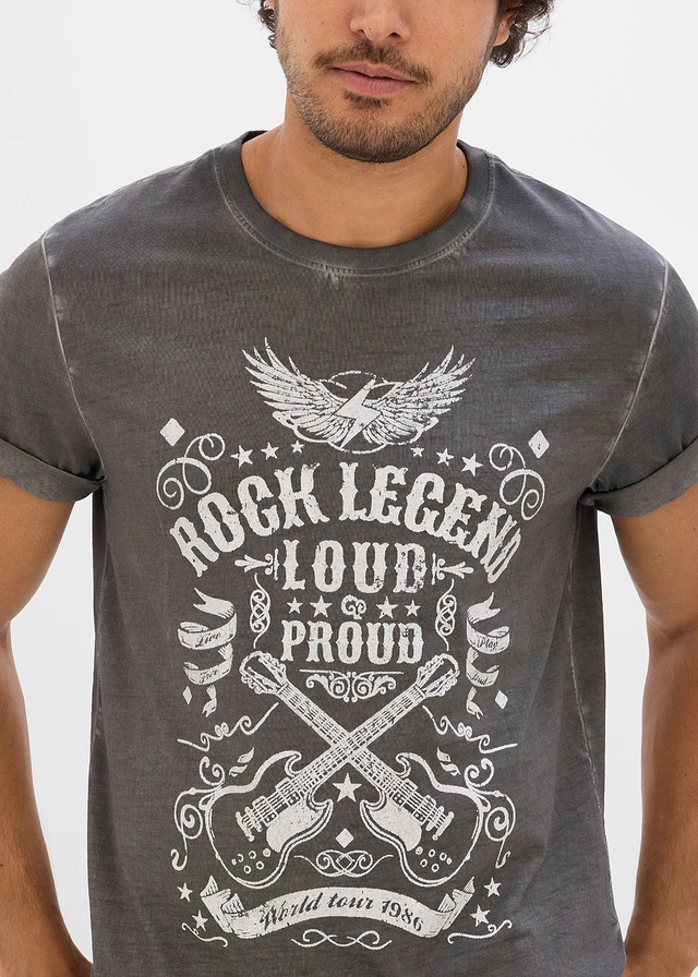 T-shirt in washed out look van biologisch katoen • leisteengrijs met print • product-page.page-title-suffix
