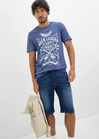 T-shirt in washed out look van biologisch katoen • indigo met print • bonprix online shop