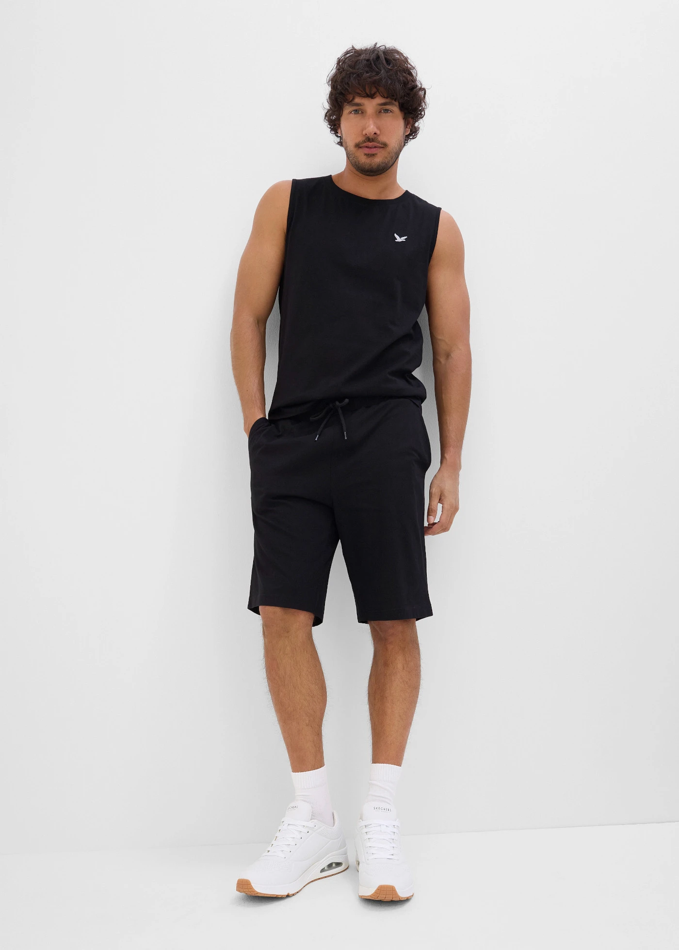 Muscle shirt en shirt-bermuda (2-dlg. set) • zwart-zilvergrijs • bonprix online shop