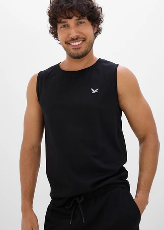 Débardeur et bermuda 100% coton (ens. 2 pces) • noir-gris argent • Boutique bonprix