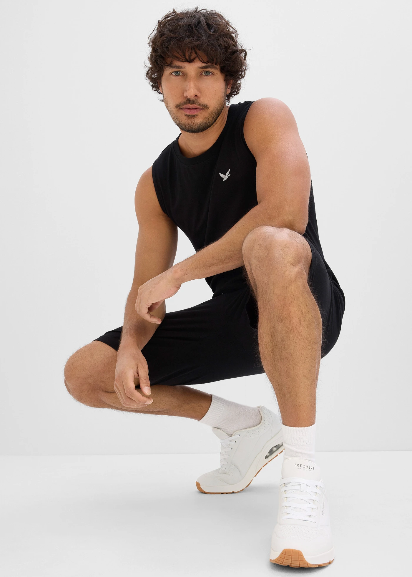 Muscle shirt en shirt-bermuda (2-dlg. set) • zwart-zilvergrijs • bonprix online shop