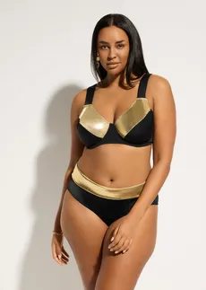 Zmenšovací bikiny se vsadkami zlaté barvy (2dílná souprava), barva: černá /zlatá