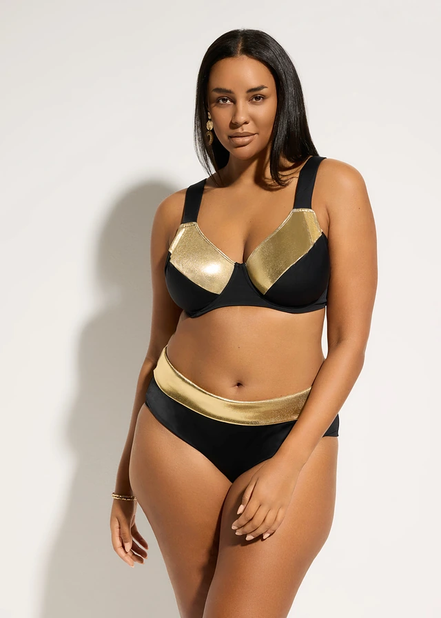 Bikini minimiseur (ens. 2 pces) à empiècements dorés, Couleur: noir-doré