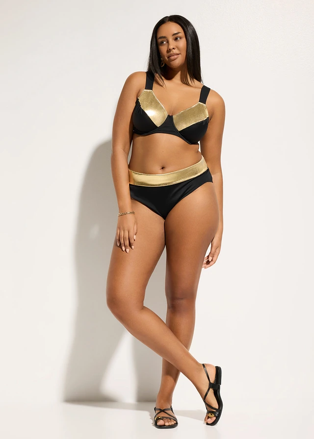 Bikini minimiseur (ens. 2 pces) à empiècements dorés, Couleur: noir-doré