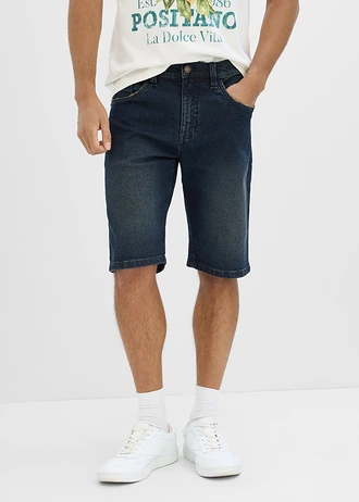 Długie bermudy jeansowe z elastyczną wstawką w pasie, relaxed fit • granatowy denim • sklep bonprix