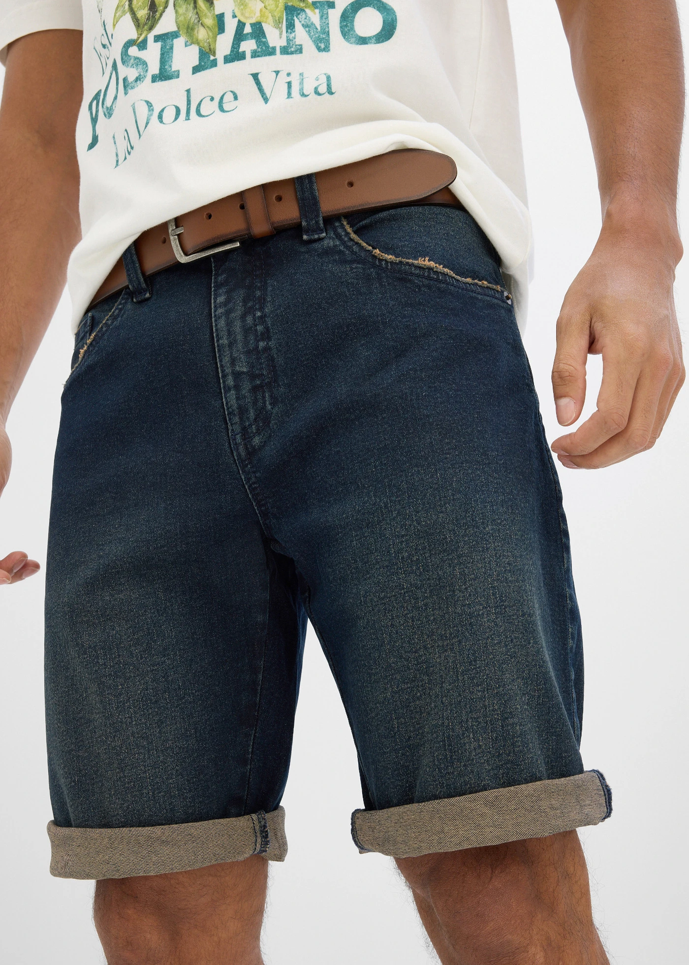 Bermuda long en jean à taille extensible, loose • bleu foncé denim • Boutique bonprix