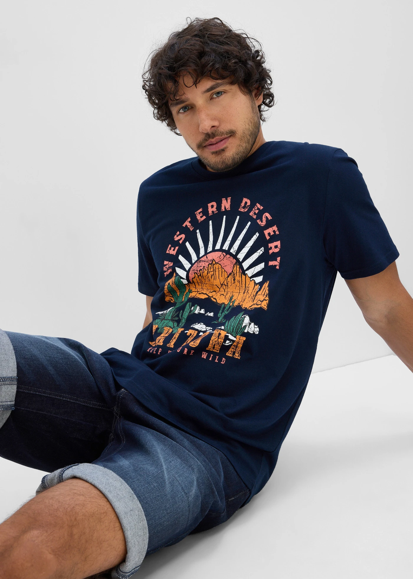Tricou din bumbac organic 100% • bleumarin cu imprimeu • magazin bonprix