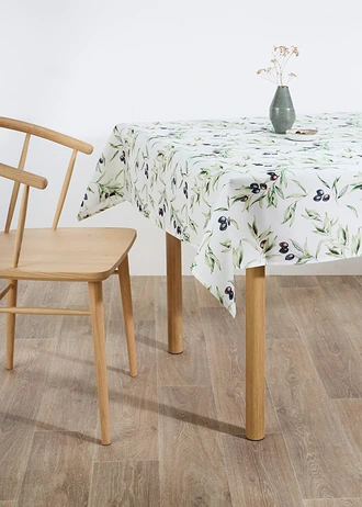 Nappe à motif branches d’olivier, déperlante, Couleur: olive-blanc