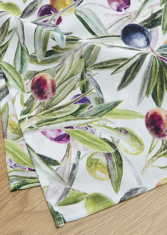 Tafelloper met olijftakken, waterafstotend, Kleur: olijfgroen-blauwpaars