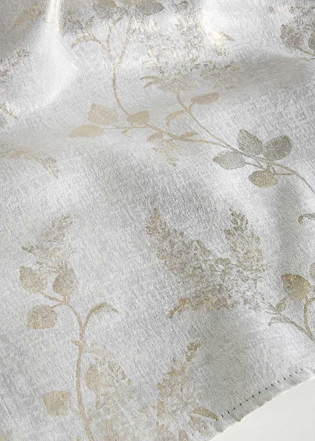 Jacquard fleece gordijn met glans (1 stuk), Kleur: beige-goudkleur met print