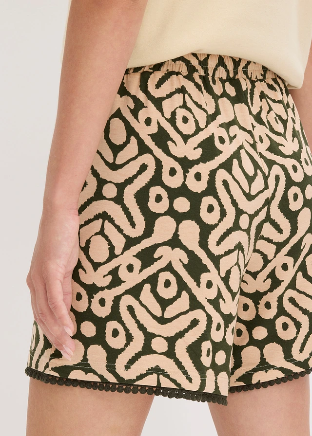 Jersey short van soepele viscose • donkerolijfgroen/soft beige gedessineerd • product-page.page-title-suffix