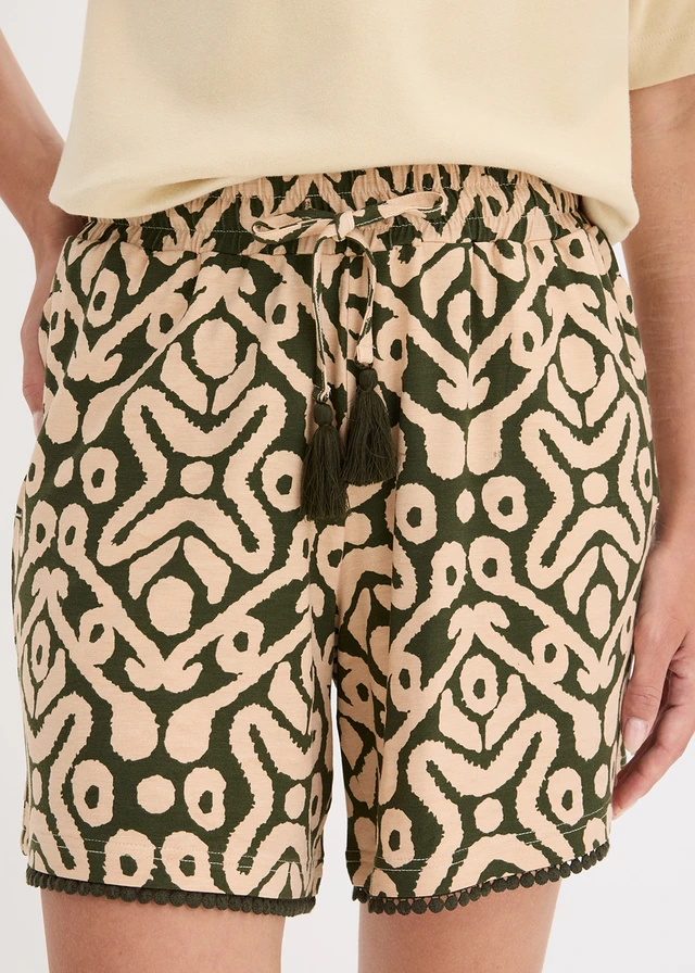 Jersey short van soepele viscose • donkerolijfgroen/soft beige gedessineerd • product-page.page-title-suffix