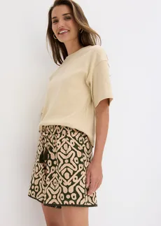 Short en jersey viscose doux • olive foncé/beige clair imprimé • Boutique bonprix