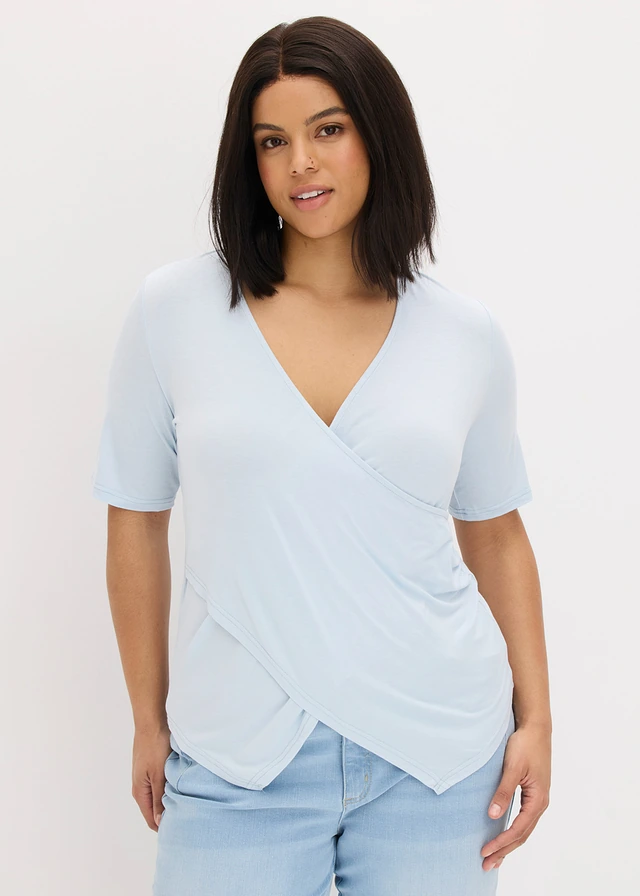 T-shirt doux en viscose extensible, Couleur: bleu poudré