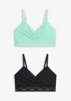 Lot de 2 brassières avec dentelle douce • noir + menthe • Boutique bonprix