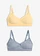 Kipárnázott Bralette melltartó merevítő nélkül, azsúr mintával, bio pamutból (2 db-os csomag), szín: pasztell sárga+füstkék