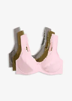 Sutien cu armătură cu bumbac organic (set/3 buc.) • gri-granit+roz-cristal+oliv pământiu • magazin bonprix