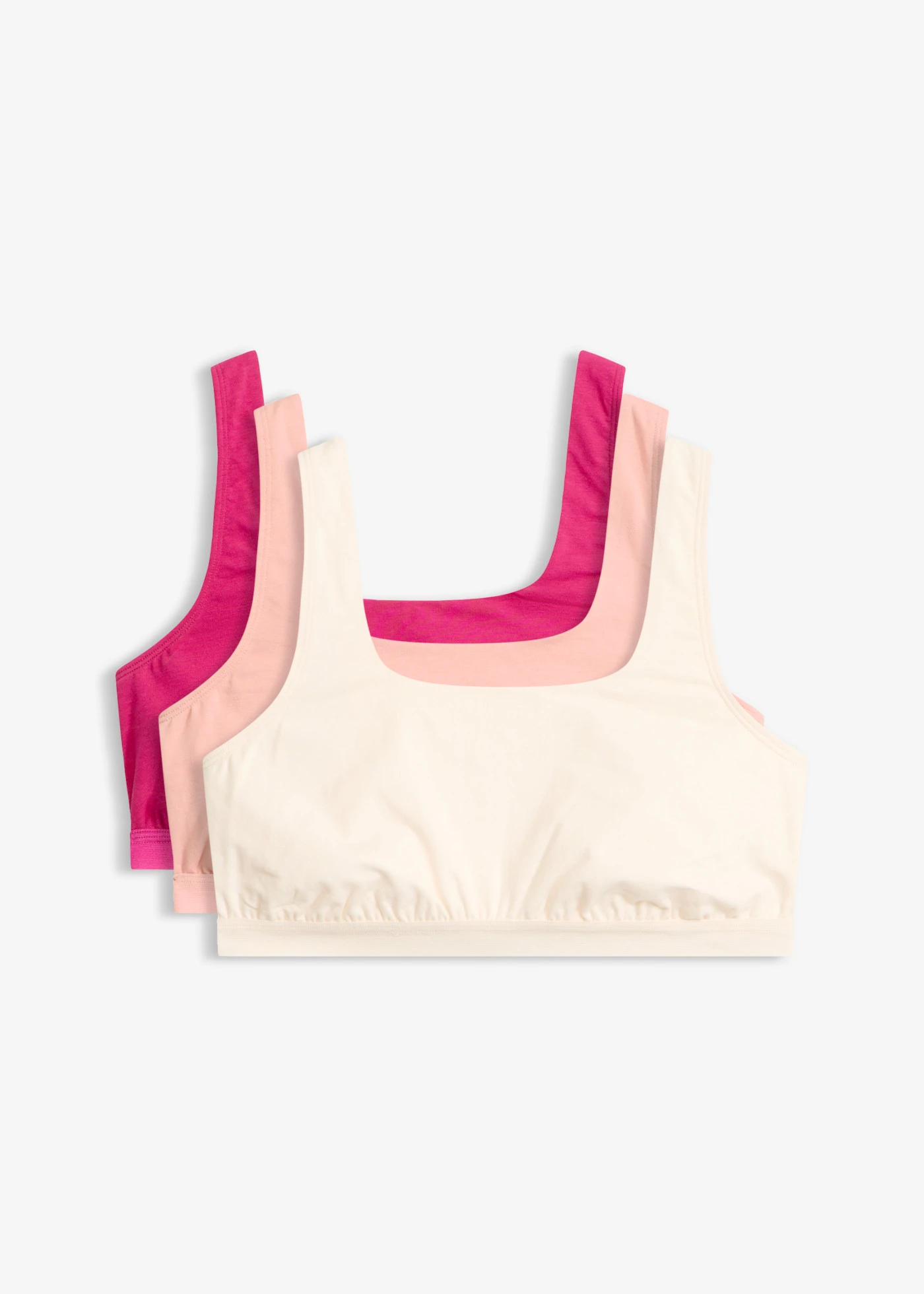 Lot de 3 brassières coton extensible • rose fuchsia + beige + vieux rose • Boutique bonprix