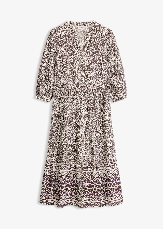 Robe midi en léger voile de coton • marron foncé imprimé • Boutique bonprix