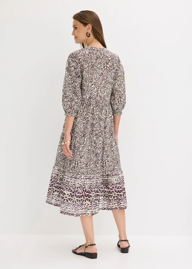 Robe midi en léger voile de coton, Couleur: marron foncé imprimé