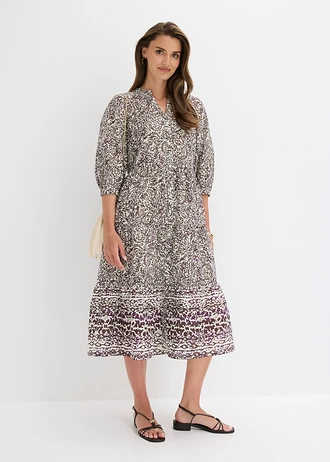 Robe midi en léger voile de coton • marron foncé imprimé • Boutique bonprix