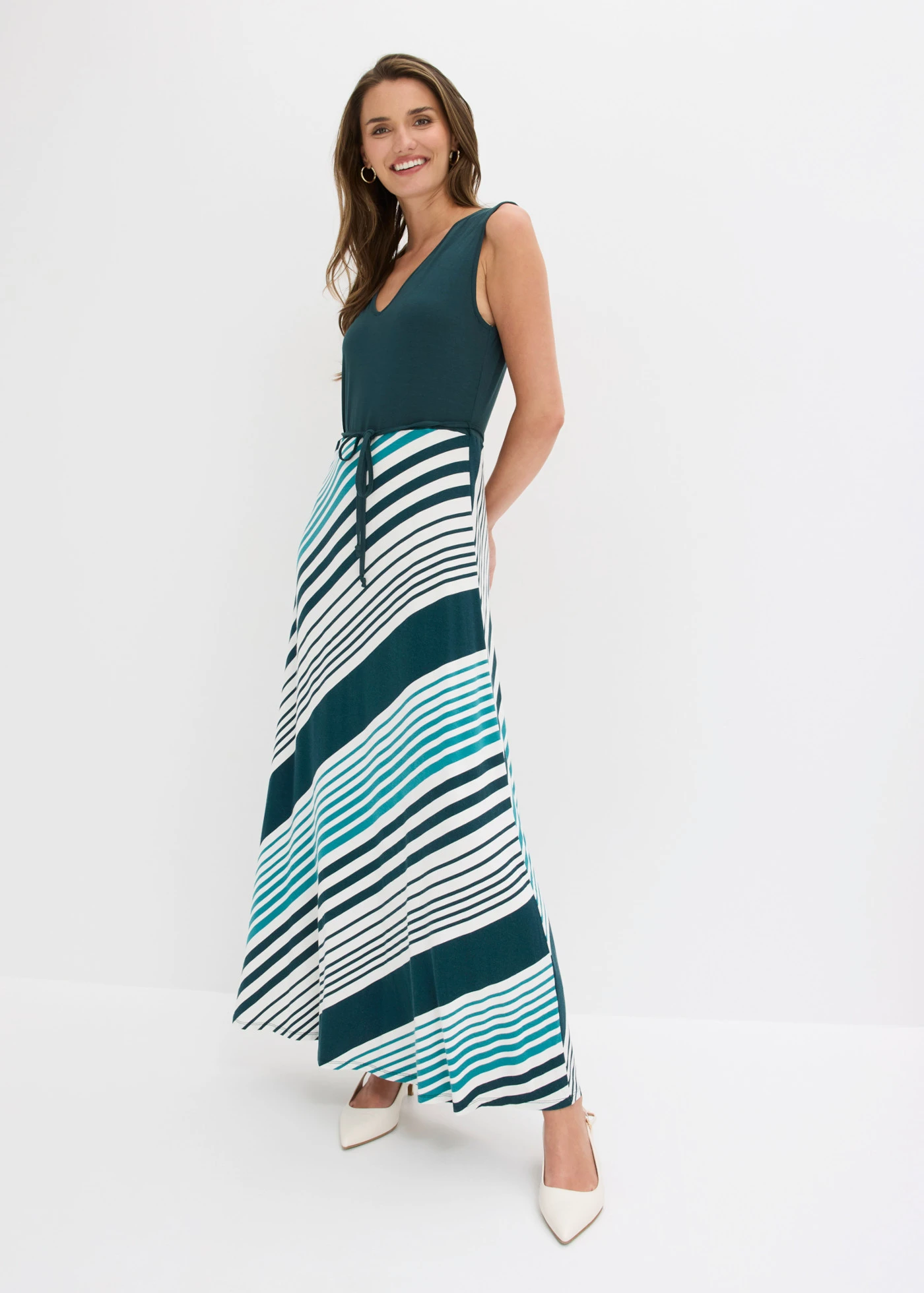 Maxi jurk van een zachte viscosemix • diepgroen gestreept • bonprix online shop