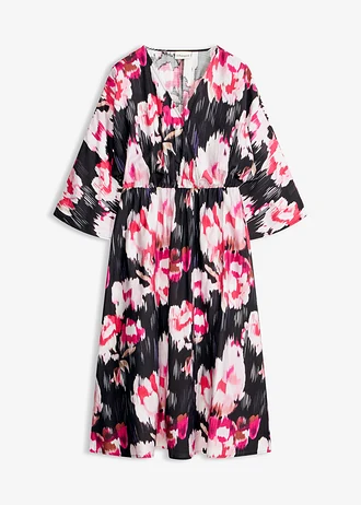 Robe midi fluide en viscose mélangée, Couleur: noir/fuchsia floral