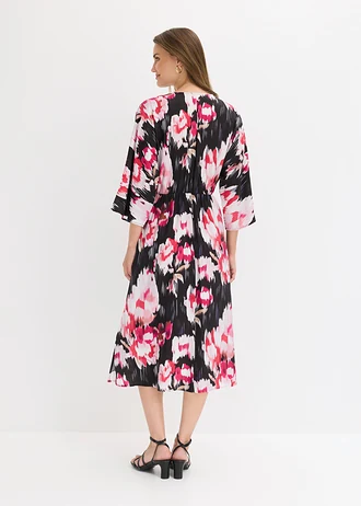 Robe midi fluide en viscose mélangée, Couleur: noir/fuchsia floral