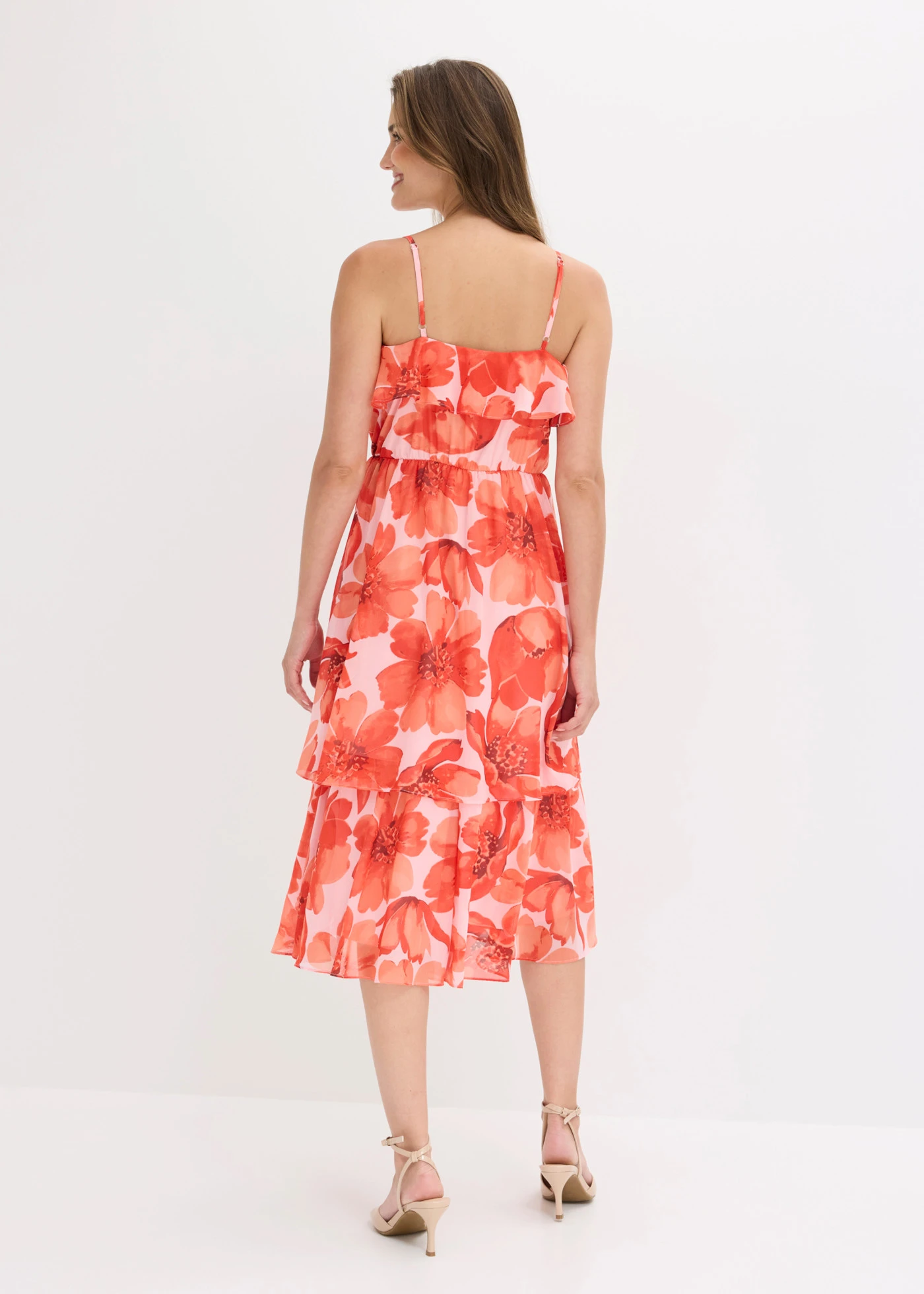 Jurk met spaghettibandjes • oranje gebloemd • bonprix online shop