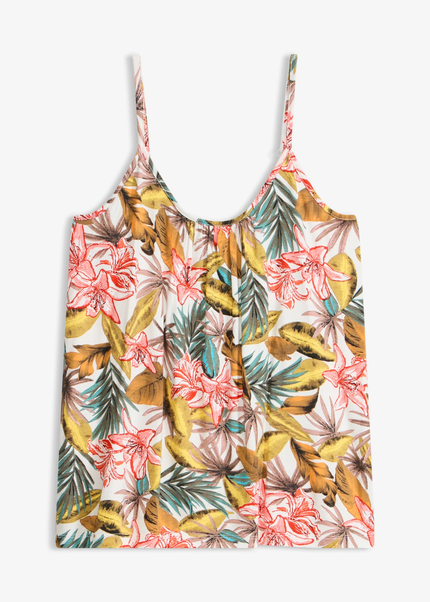 Top à fines bretelles en viscose extensible douce • vert floral • Boutique bonprix