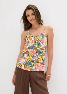 Top à fines bretelles en viscose extensible douce • vert floral • Boutique bonprix