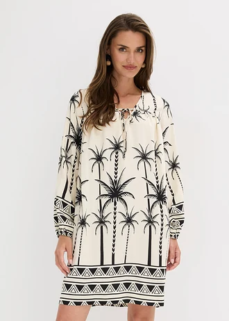 Robe-tunique fluide, Couleur: crème/noir imprimé