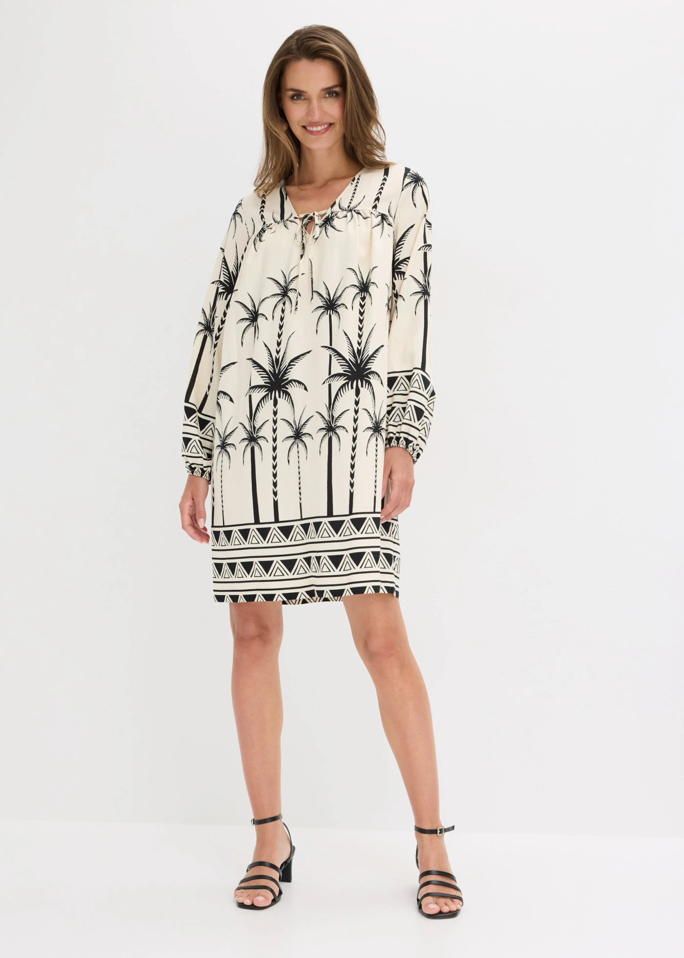 Tuniekjurk van een soepele viscosemix • crème-zwart gedessineerd • bonprix online shop