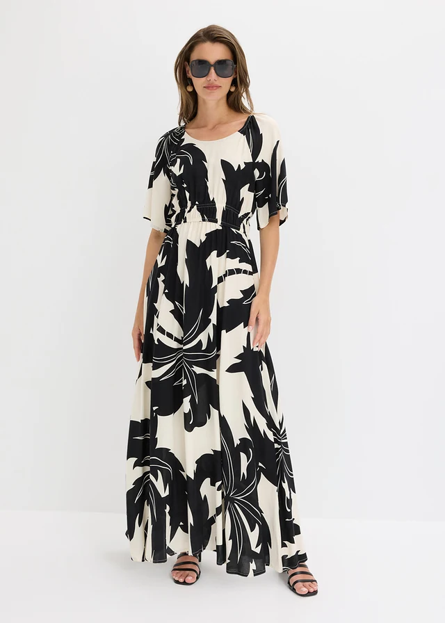 Robe longue et fluide en viscose • écru/noir imprimé • product-page.page-title-suffix