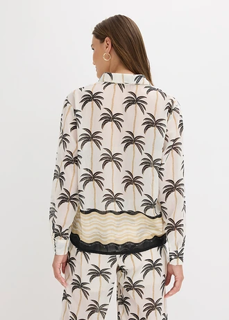 Blouse, Kleur: wolwit-zwart gedessineerd