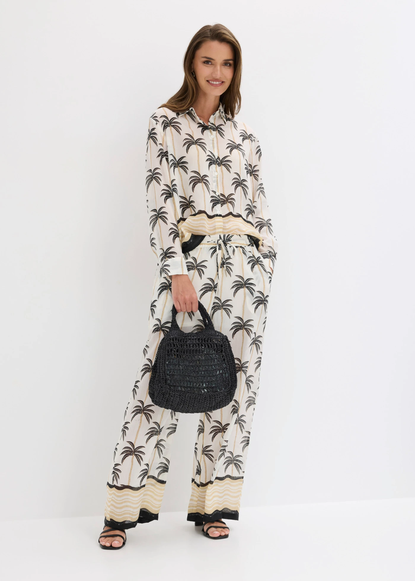 Palazzo nadrág • gyapjúfehér/fekete mintás • bonprix áruház