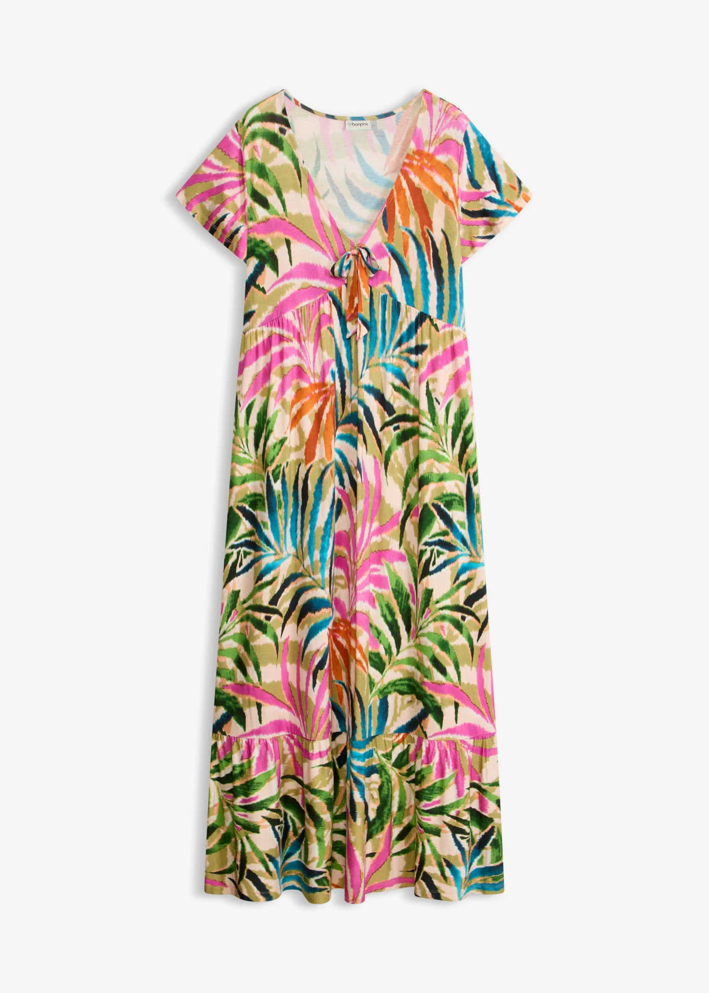 Robe douce en jersey • écru-vert-rose vif floral • Boutique bonprix