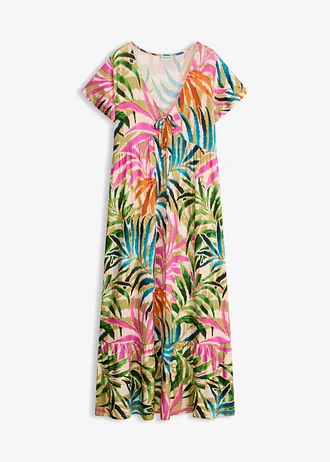 Robe douce en jersey • écru-vert-rose vif floral • Boutique bonprix